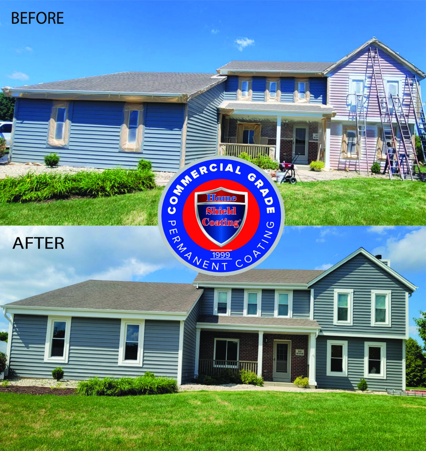 Home Shield Coating® on Aluminum Siding Before & After.