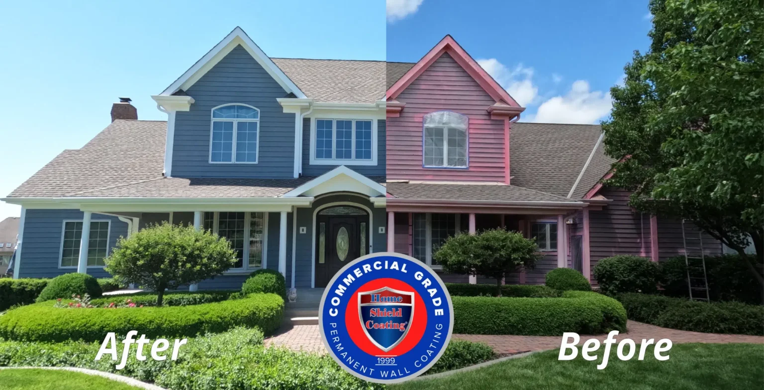 Before & After of Cedar Sided House Coated With Home Shield Coating® in MchEbry, IL